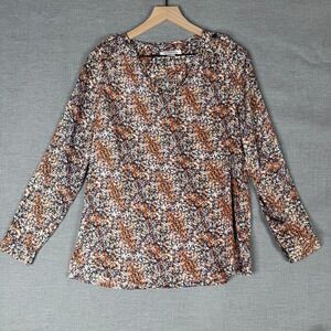 Liz Claiborne Womens Blouse Size S Round Neck Long‎ Sleeve Abstract Speckled